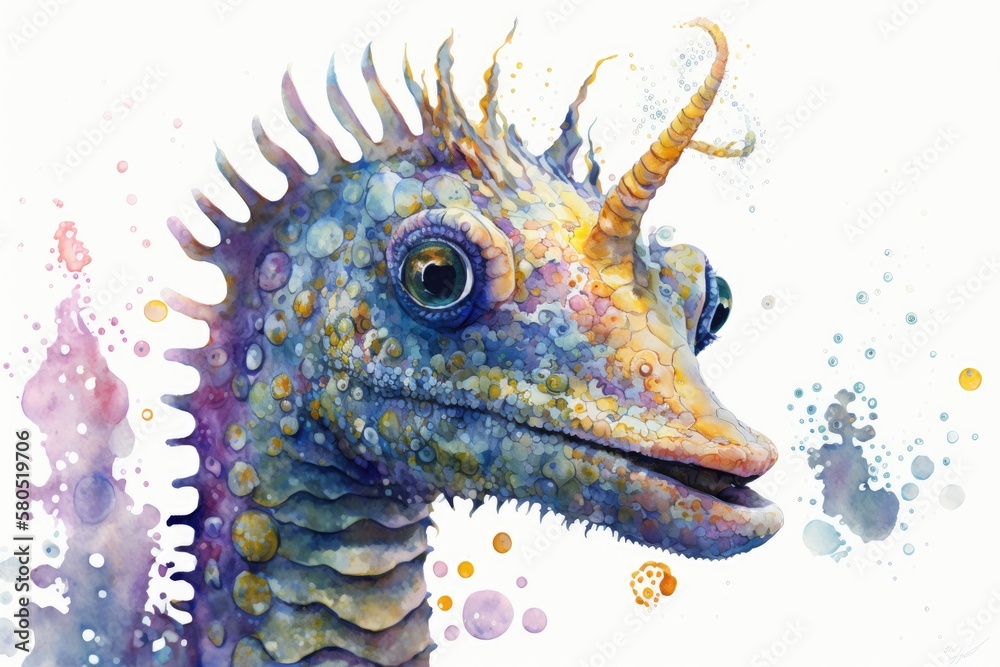 sea animal smile watercolor of a seahorse. Generative AI