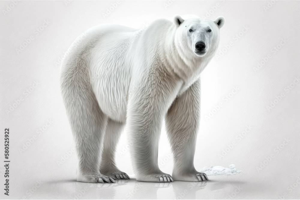 Stand white polar bear. Against a white background. Generative AI