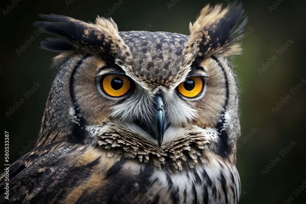 Close up of an old owl, portrait of an animal, main focus on a bird. Generative AI