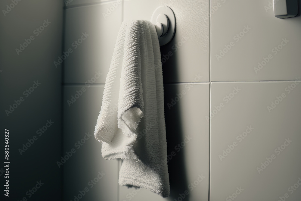 Laundry white towel in bathroom. Illustration AI Generative