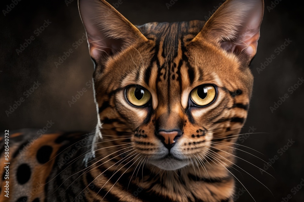 Bengal cat portrait, cat is looking at the camera. close up. Generative AI