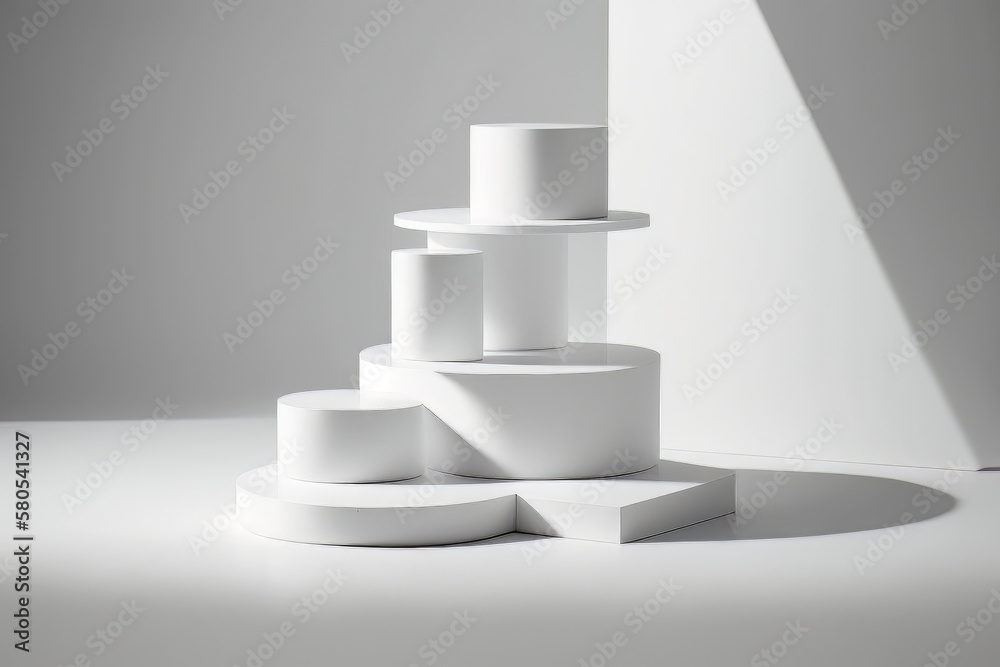 White podium on the white background simple geometric form. Illustration AI Generative