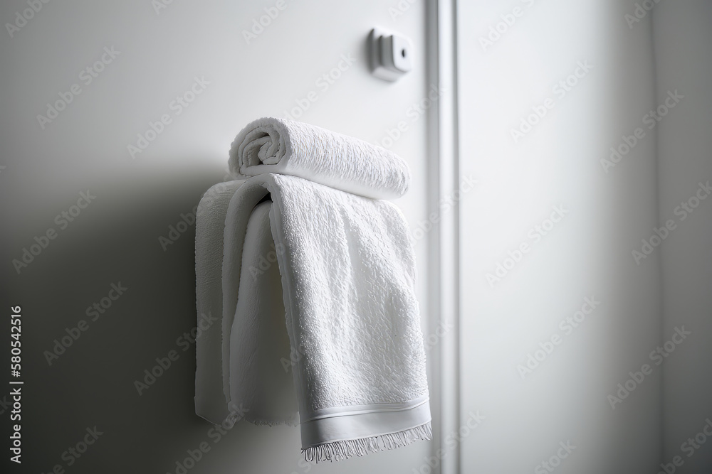 Laundry white towel in bathroom. Illustration AI Generative