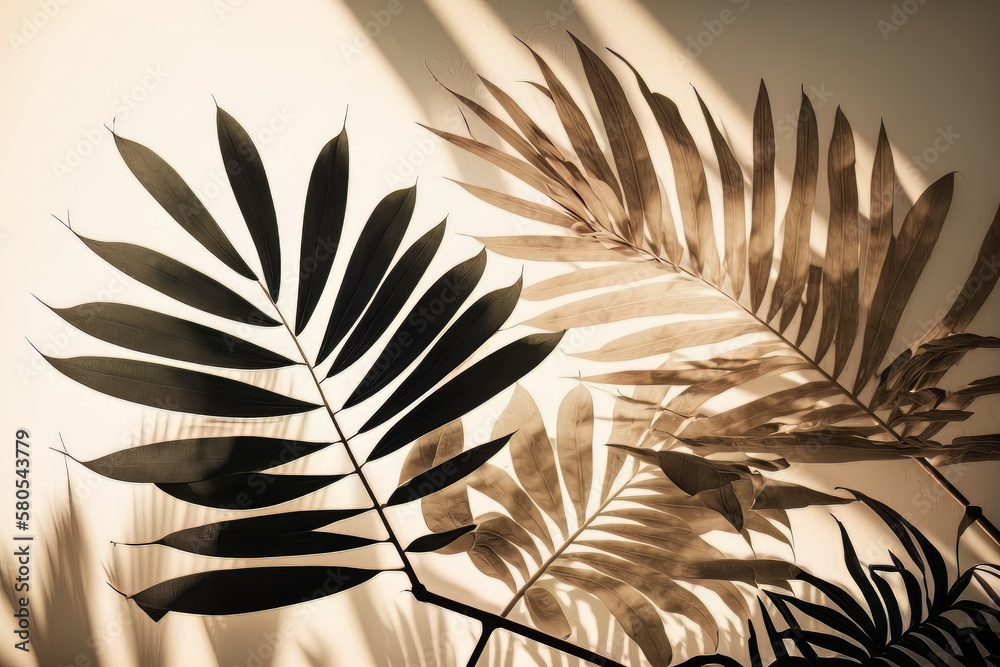 blurred natural palm leaves shadow background. Illustration AI Generative