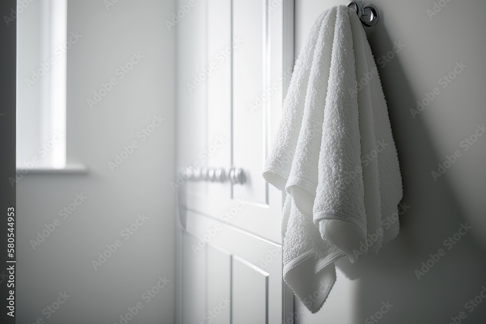 Laundry white towel in bathroom. Illustration AI Generative