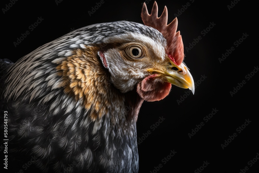 a picture of a hen on a black background. Generative AI