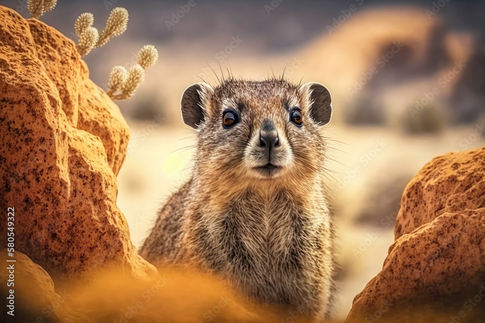 Hyrax in the Namibian desert, Africa, animal wildlife. Generative AI