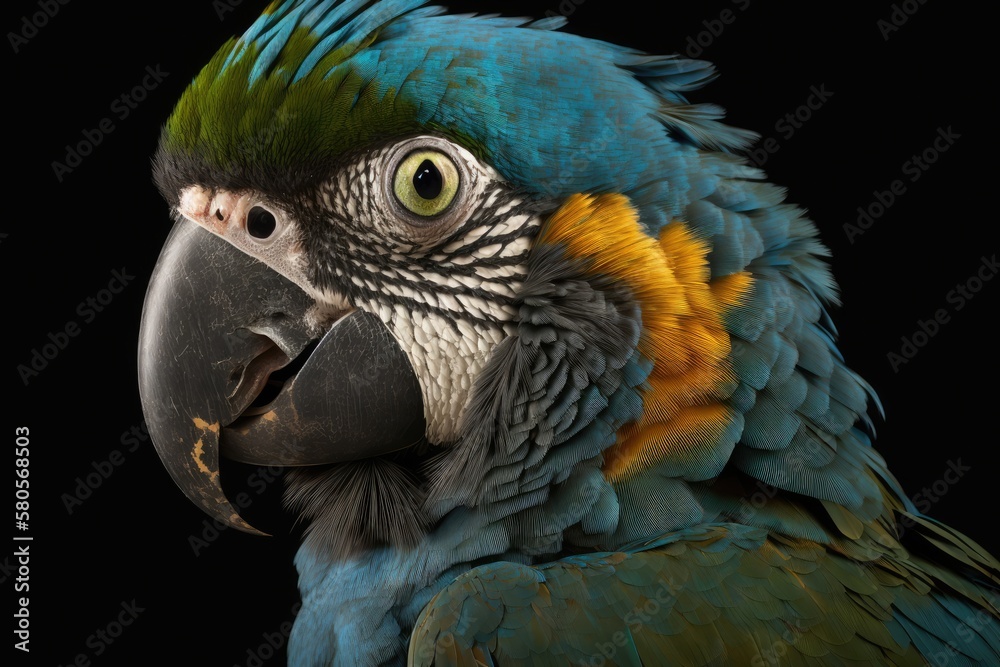 Endangered Lears macaw (Anodorhynchus leari) portrait. Generative AI