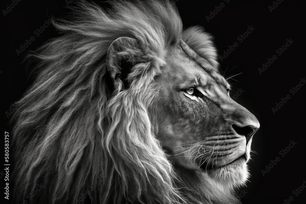 Black and white Lion, King. Generative AI