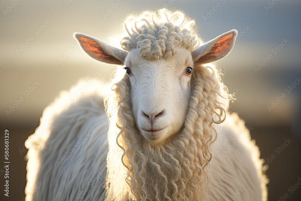 A picture of an Angora goat in the summer sun. The Angora or Ankara is a type of goat that has been 