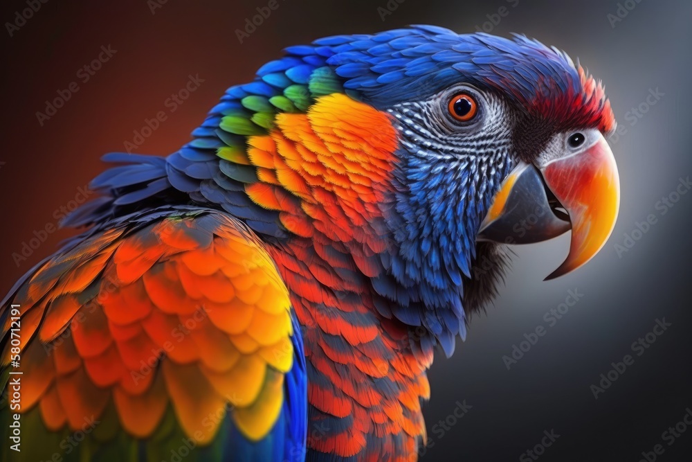 Close up of colorful parrot, parrot portrait, parrot wallpaper image 1920x1080 size. Generative AI