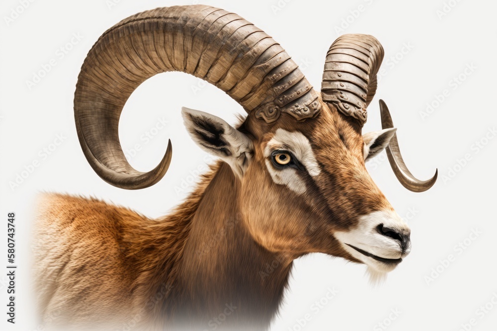 Mouflon hunting trophy on white background. Generative AI