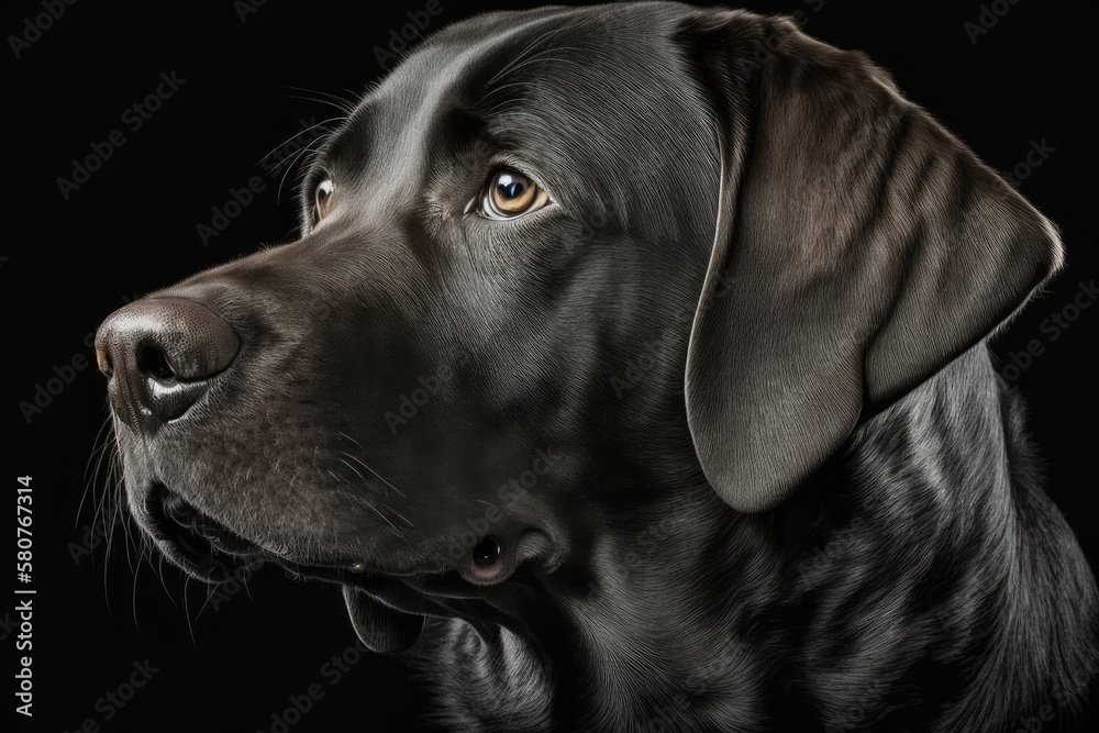 A picture of a black Labrador on a black background. Generative AI