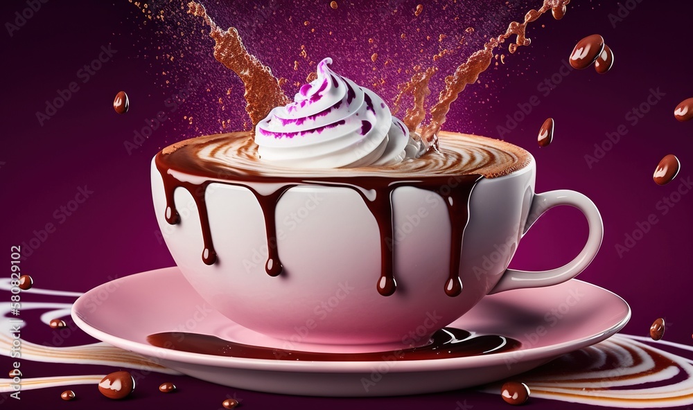  a cup of hot chocolate with whipped cream and chocolate sprinkles on a saucer with a spoon on a sau