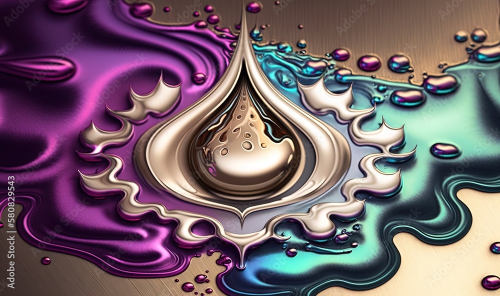  a metallic background with a drop of water and bubbles of liquid on it, with a metallic background 