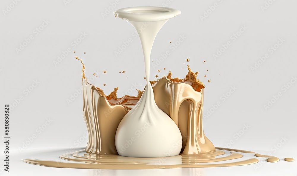  a white vase filled with liquid next to a white vase filled with chocolate and caramel liquid on a 