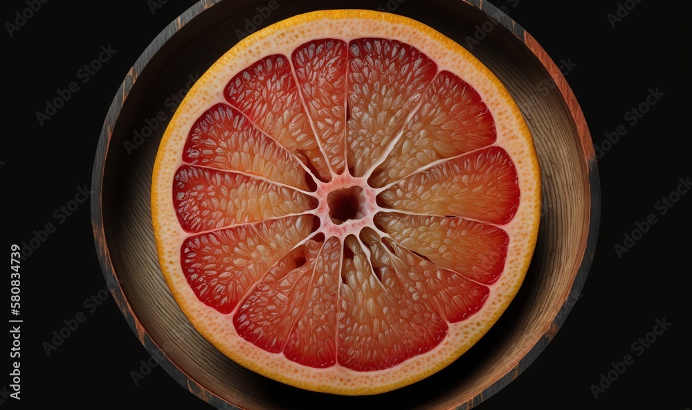  a grapefruit cut in half in a bowl on a black background with a black background and a black backgr