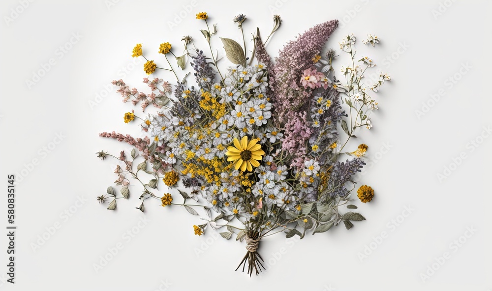  a bouquet of wildflowers and other flowers on a white background with a white background and a whit