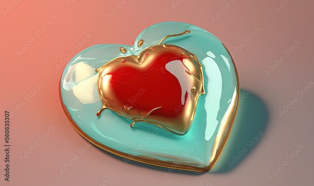  a heart shaped object with a liquid pouring out of it on a pink and blue surface with a pink backgr