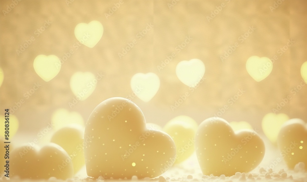  a group of heart shaped eggs sitting on top of a table next to a wall with hearts on it and a light