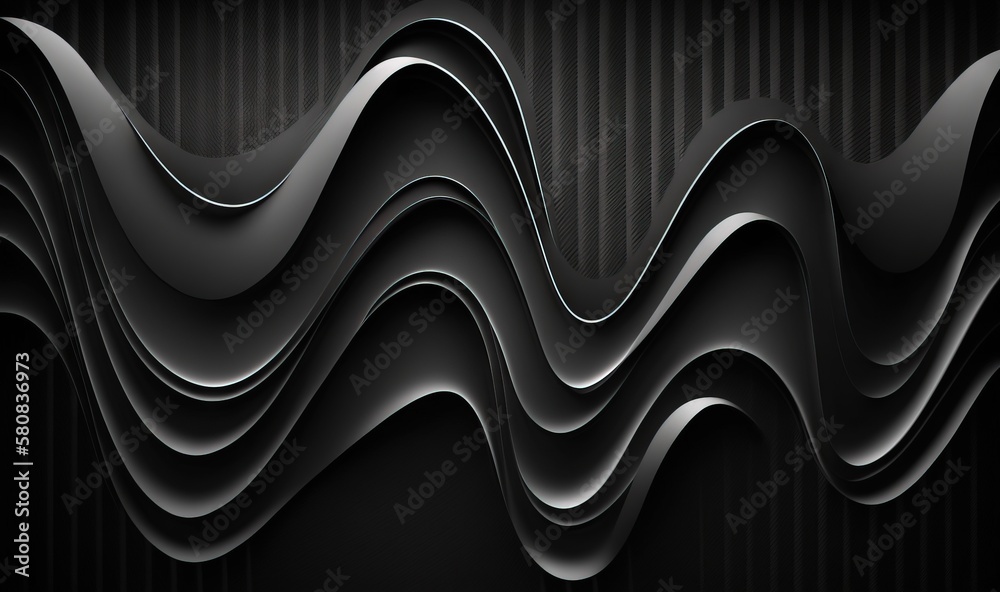  a black and white abstract background with wavy lines and curves on the side of the image, with a b