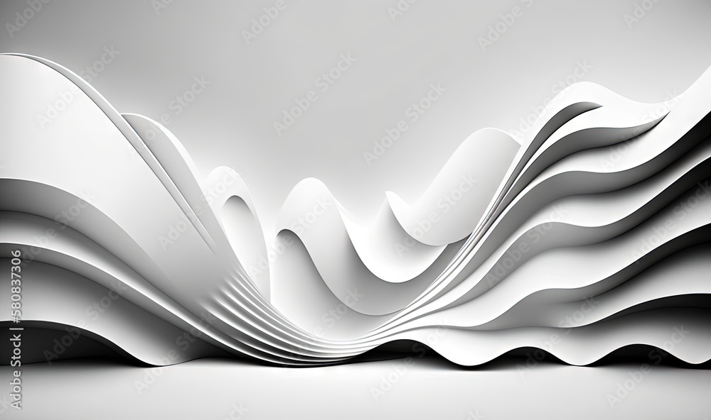  an abstract white background with wavy lines and curves in the middle of the image, with a black an