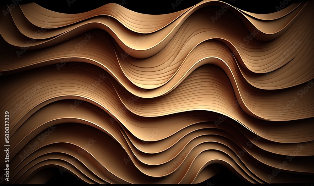  an abstract background with wavy lines in brown and gold colors, with a black background and a blac