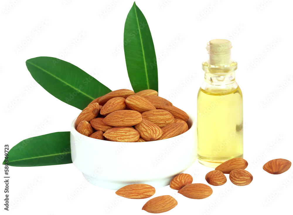 Fresh almonds with oil