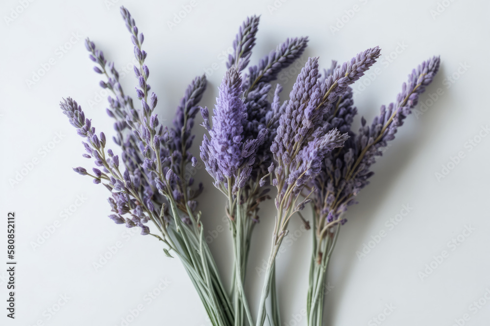 lavender bouquets on white background. Illustration AI Generative