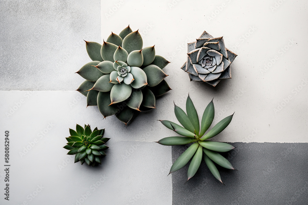 Modern minimalist composition with succulent plants. Illustration AI Generative