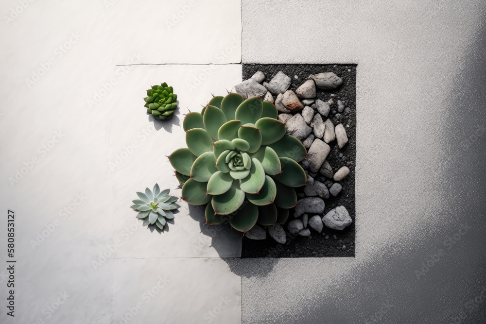 Modern minimalist composition with succulent plants. Illustration AI Generative