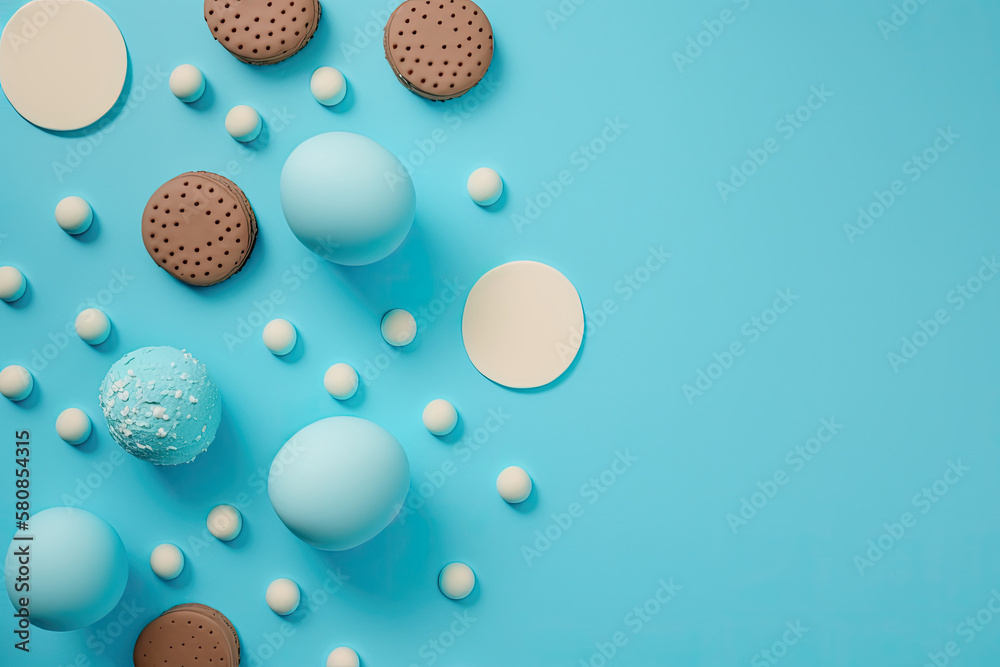 Happy Easter concept. Blue background with eggs. Illustration AI Generative