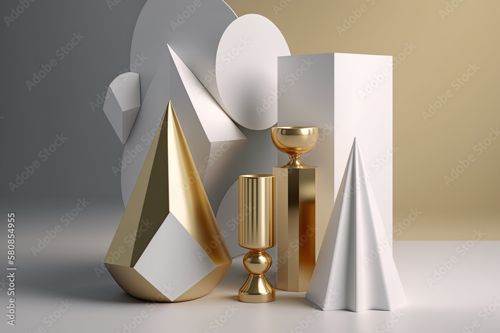 3d abstract geometric background with pedestal. Illustration AI Generative