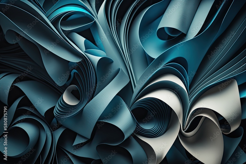 , an abstract blue modern background, a macro shot of folded ribbons, and a wallpaper design with wa