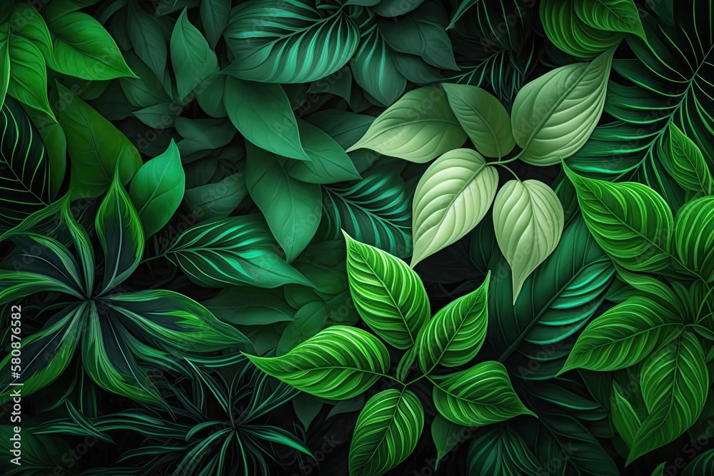 a background of abstract green leaves. Natural, lovely design. Generative AI