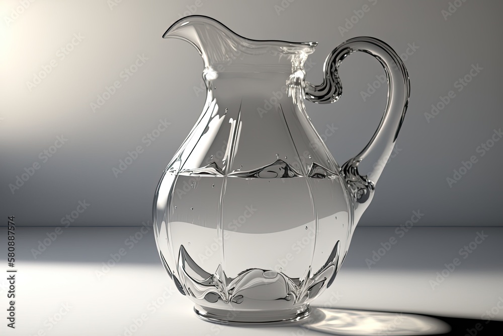 Glass water jug with white backdrop. Generative AI