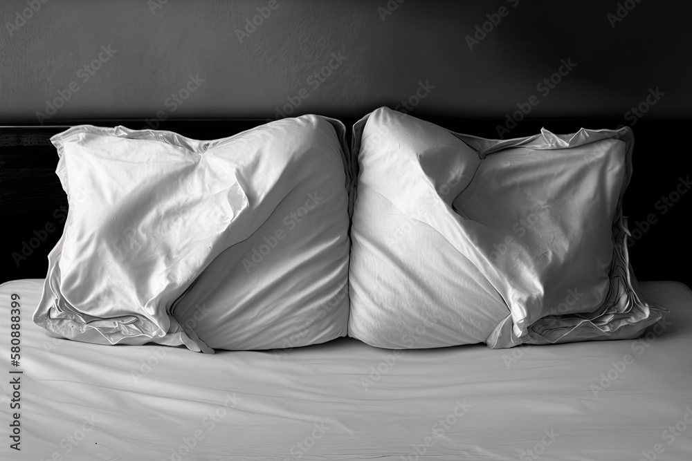 two wrinkle pillow on bed in black and white color. Generative AI