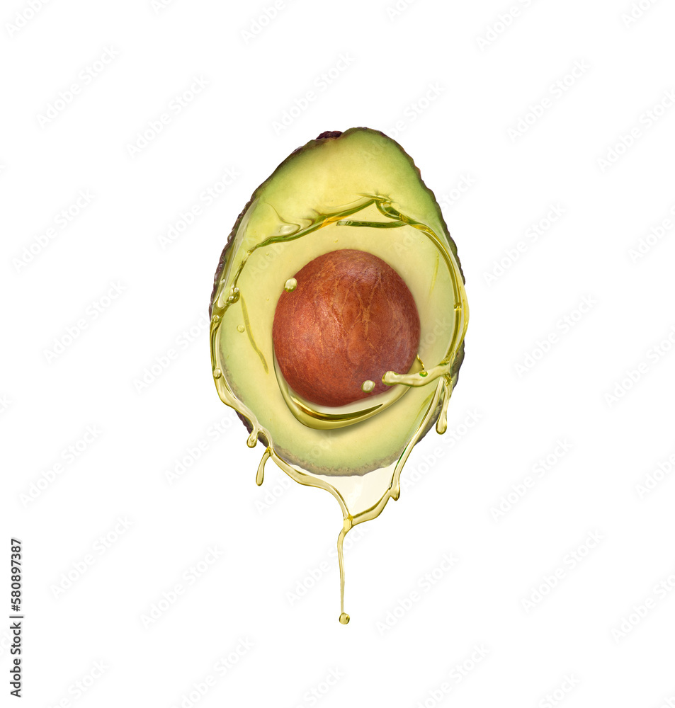 Avocado with butter on white background