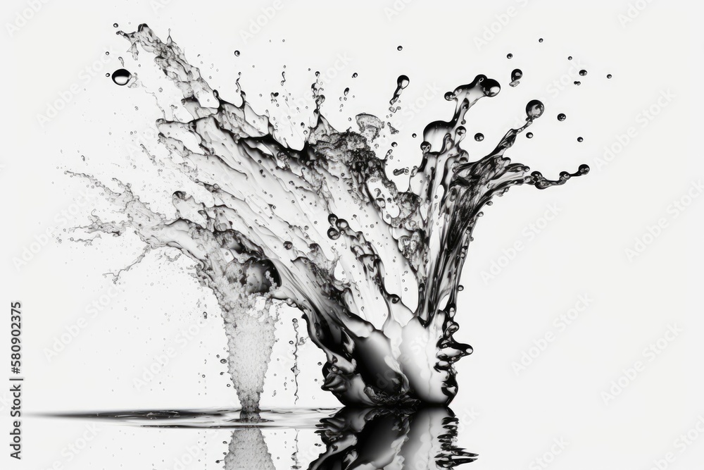 Isolated water splash on a white background. Generative AI