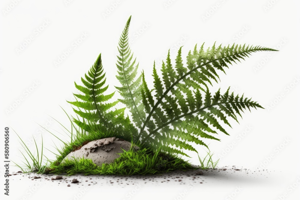 Isolated fern and grass on a white background. Generative AI