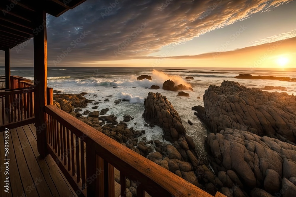 At Whale Deck in the Oubaai gold estate, you can see the landscape with the waves crashing against t