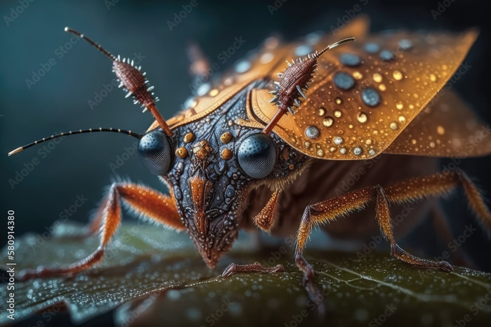 macro photography, insects, and leaf footed bugs. Generative AI