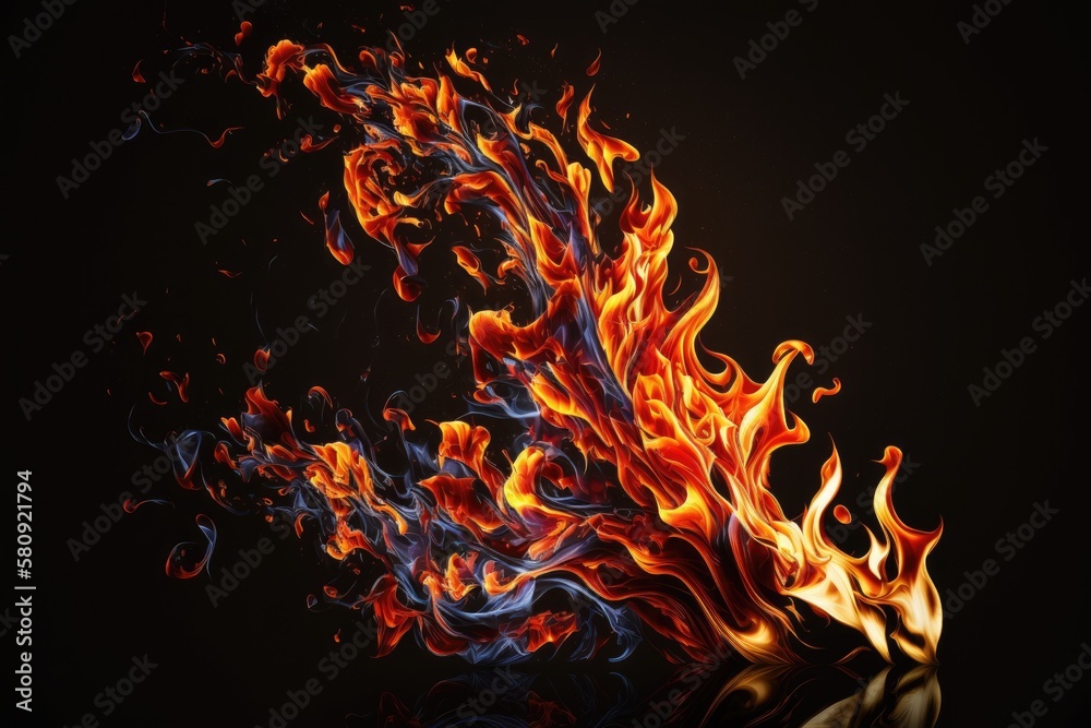 fire flames on black background. Generative AI