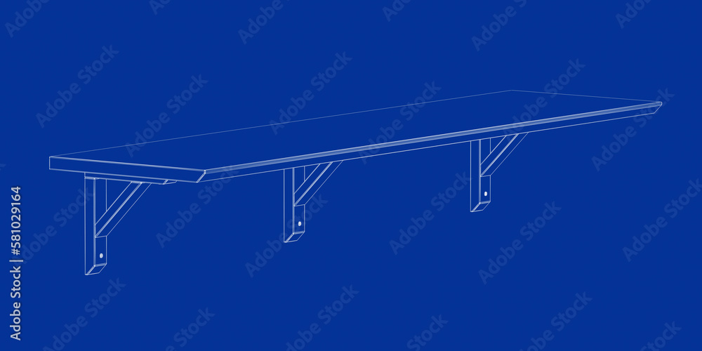 3D wire-frame model of empty shelf