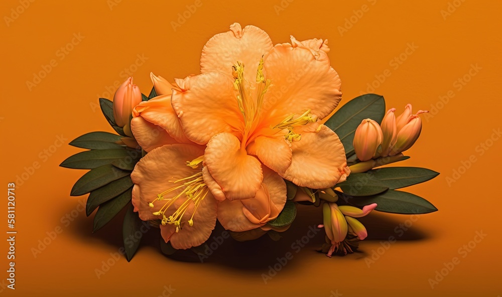  a bouquet of orange flowers on an orange background with green leaves and a yellow background with 