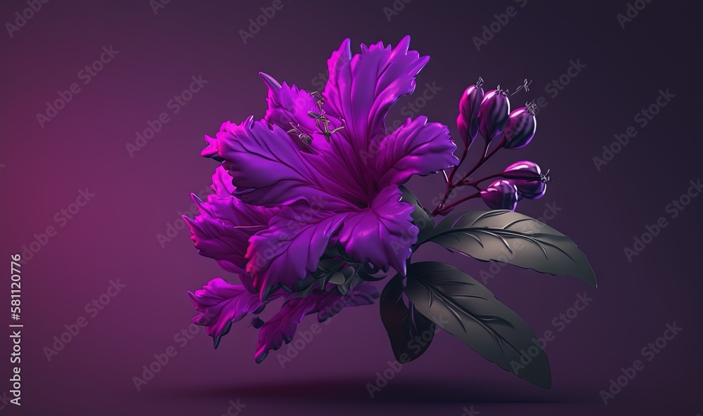  a purple flower with green leaves on a purple and purple background with a black background and a p