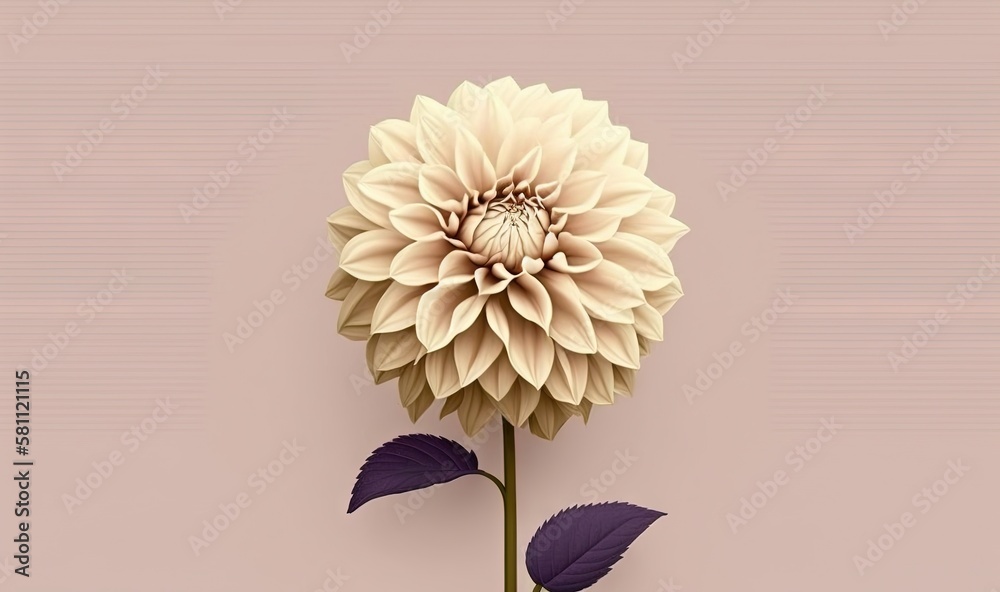  a large white flower with purple leaves on a light pink background with a pink wall in the backgrou