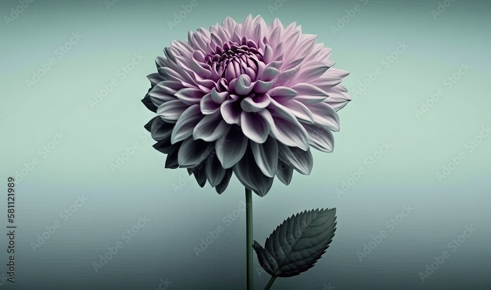  a large purple flower with a leaf on a green and blue background with a light blue background and a