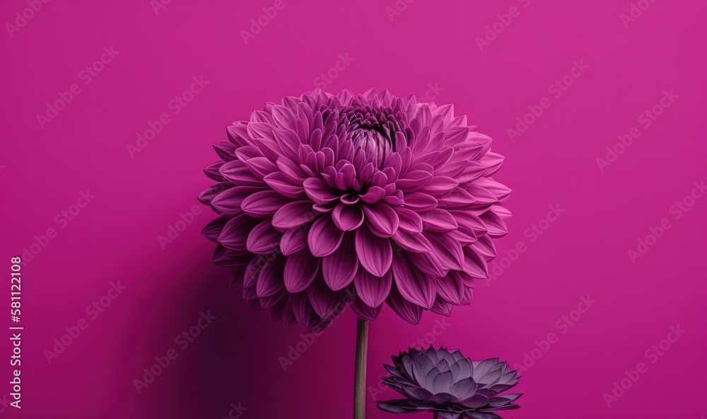  a large purple flower sitting next to a smaller purple flower on a pink background with a smaller p