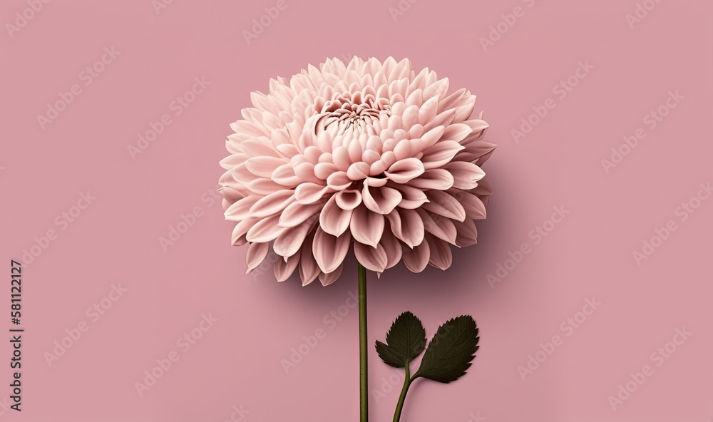  a pink flower with a green stem on a pink background with a shadow of the flower on the left side o